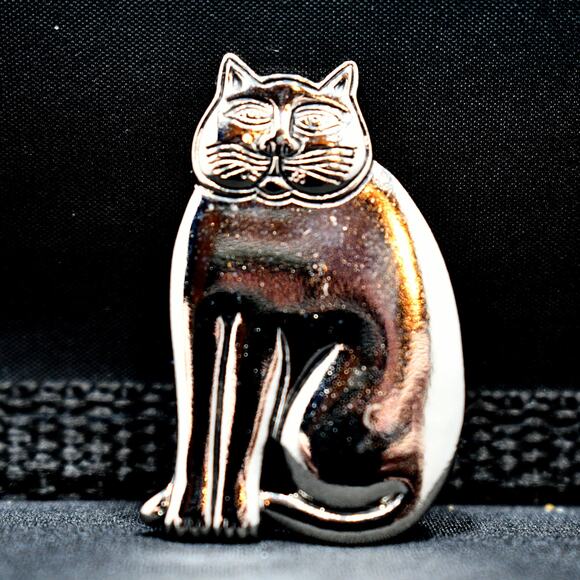 Vintage Laurel Burch Mystic Cat Brooch, Rhodium Plated - Picture 9 of 10